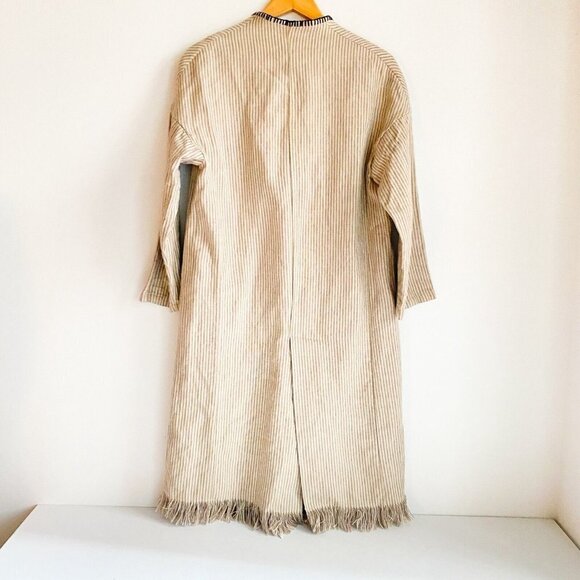 Zara Linen Striped Belted Whipstitch Simple Minimalist Coat NO BELT S - Picture 7 of 7